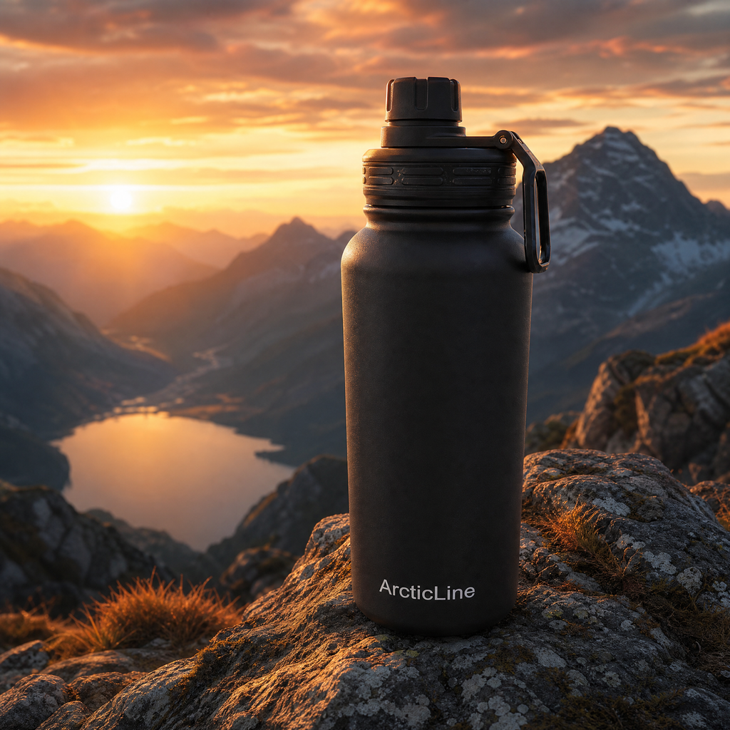ArcticLine 32 oz Vacuum Insulated Stainless Steel Water Bottle with 2 Lids, Matte Black