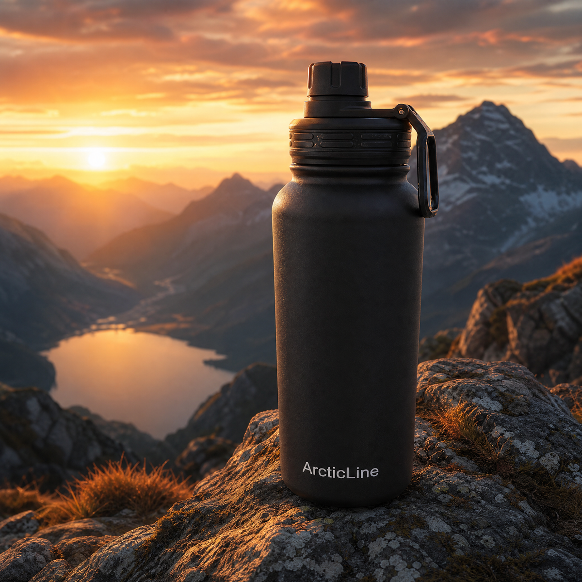 ArcticLine 32 oz Vacuum Insulated Stainless Steel Water Bottle with 2 Lids, Matte Black