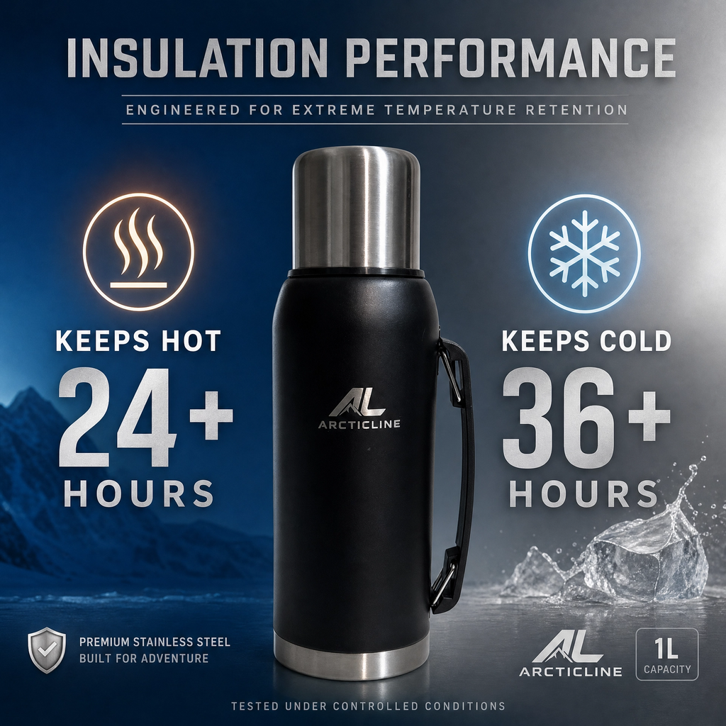 ArcticLine 1L Vacuum Insulated Stainless Steel Bottle – Matte Black