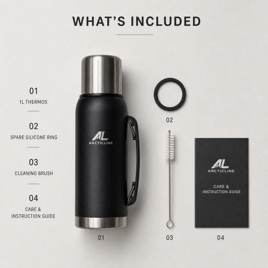 ArcticLine 1L Vacuum Insulated Stainless Steel Bottle – Matte Black