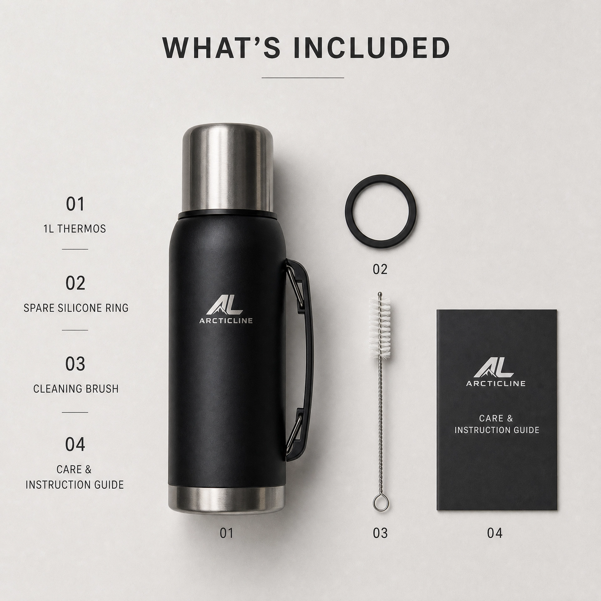 ArcticLine 1L Vacuum Insulated Stainless Steel Bottle – Matte Black